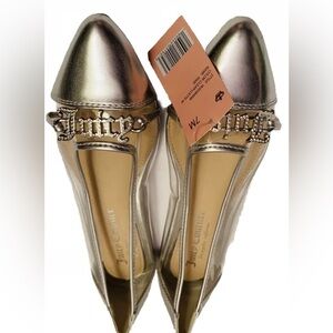 Juicy Couture Silver Flats with Chain Embellishment NWT